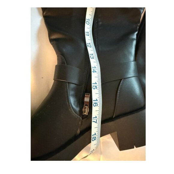 Extra Wide Calf Knee High Black Faux Leather Women's Sz 10W Biker Style NIB - Picture 6 of 7